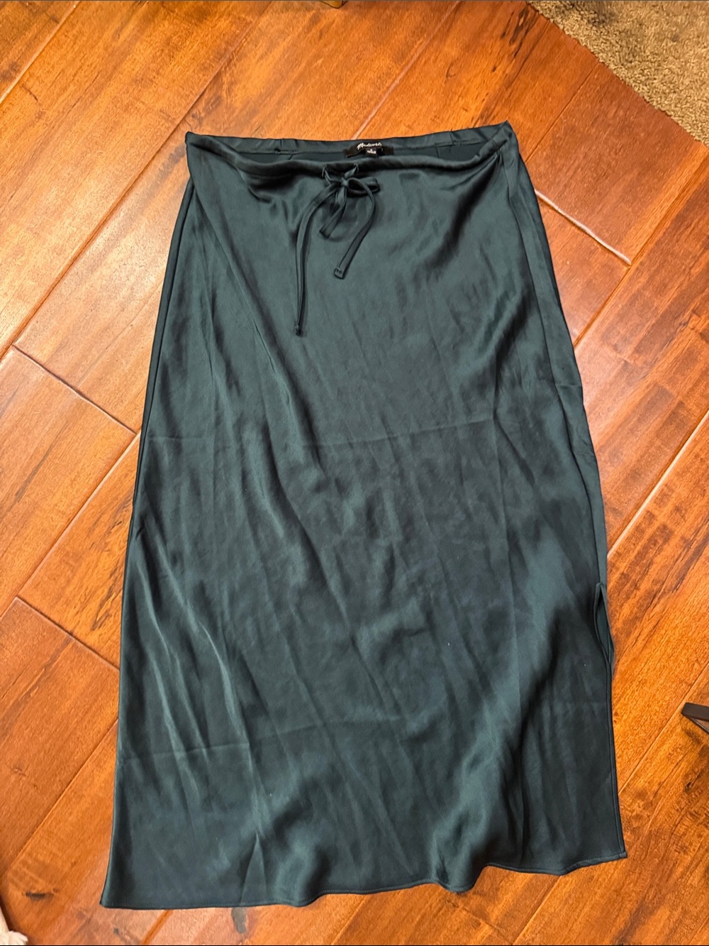 Madewell Satin Drawstring Midi Skirt - Teal Green